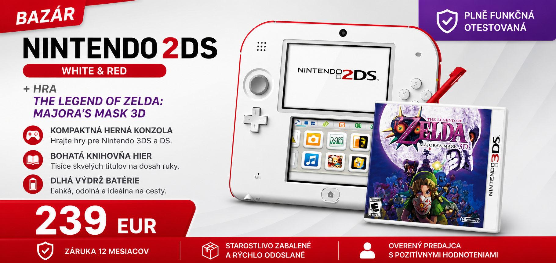 2ds červeno bílá se zárukou 12 měsíců
