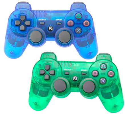 COMBO set 2 Ovládače PS3 Bluetooth modrý Crystal + zelený Crystal