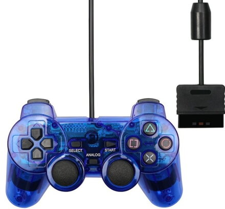 Ovladač PS2 kabelový modrý crystal