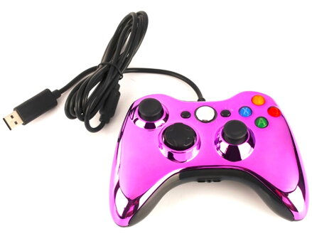 Xbox 360 káblový ovládač chrómovaný fialový limited