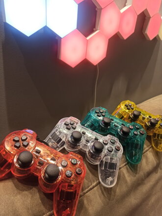 Ovladač PS2 kabelový modrý crystal