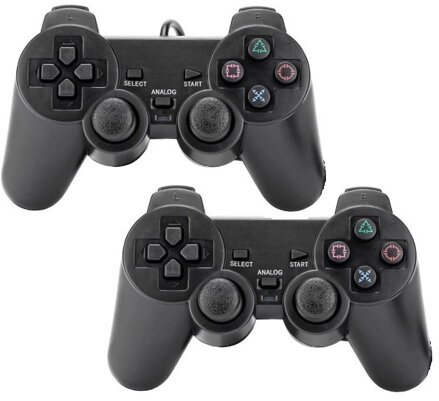 COMBO set 2 káblových ovládačov PS2 čiernych