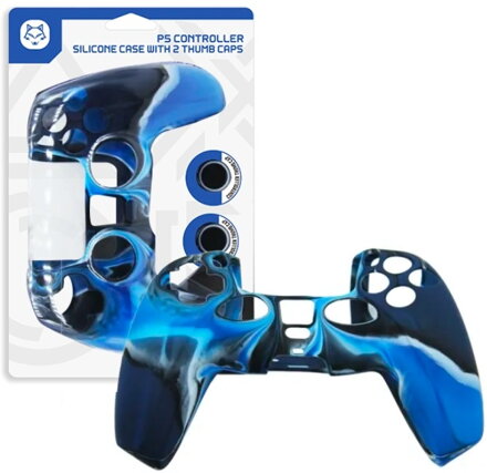 Silikonový obal pro ovladač PS5 modrý camo + kloboučky