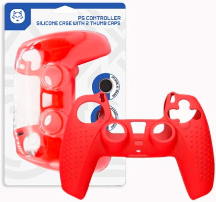 Silikonový obal pro ovladač PS5 červený + kloboučky