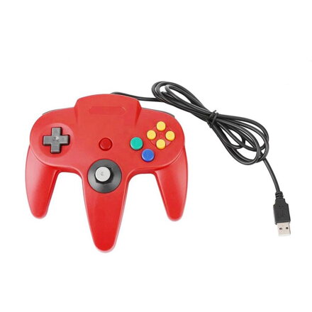 USB N64 Design PC ovládač - červená