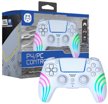 PS4 bezdrôtový ovládač biely s RGB podsvietením