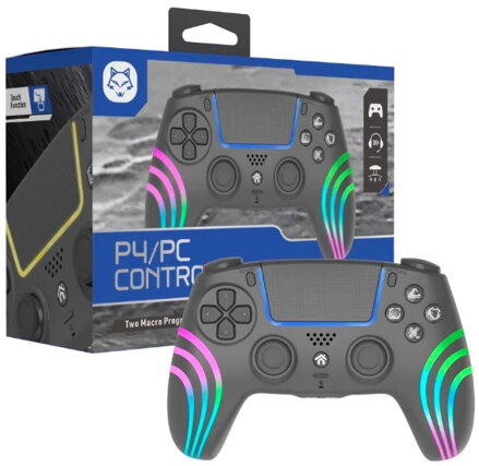 PS4 bezdrôtový ovládač čierny s RGB podsvietením