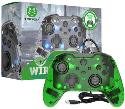 Káblový ovládač Crystal zelený pre xbox Series X/S