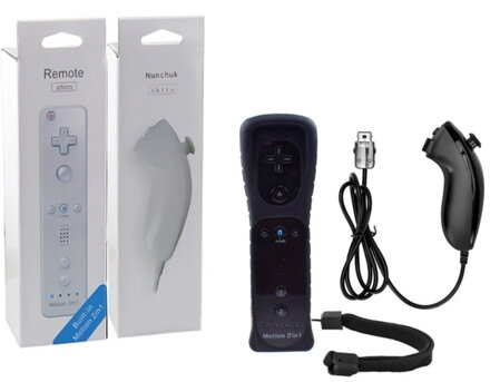 Wii Remote Controller + Nunchuck černý + motion + silikonový obal