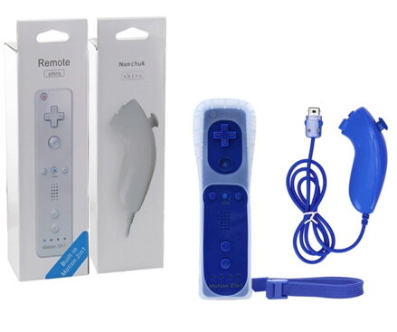 Wii Remote Controller + Nunchuck modrý + motion + silikonový obal
