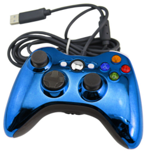 Xbox 360 káblový ovládač chrómovaný modrý limited