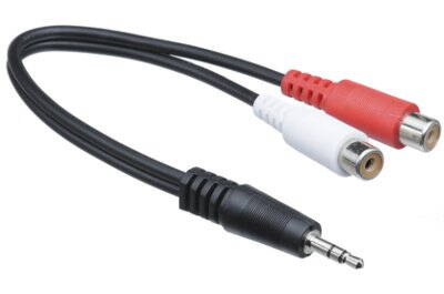 Audio kábel 3,5 mm jack samec na 2x RCA samica + redukcia 2,5 mm