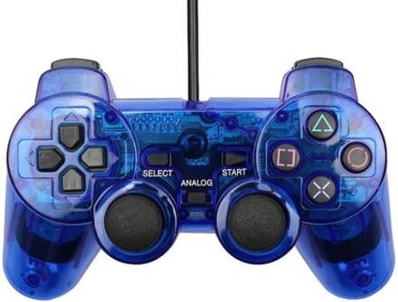 Ovladač PS2 kabelový modrý crystal